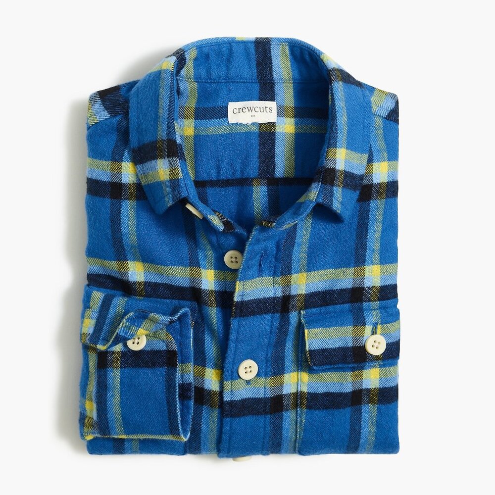 NWT Crewcuts Boys Size 14 Blue Plaid Stripe 100% Cotton Flannel Shirt Top NEW